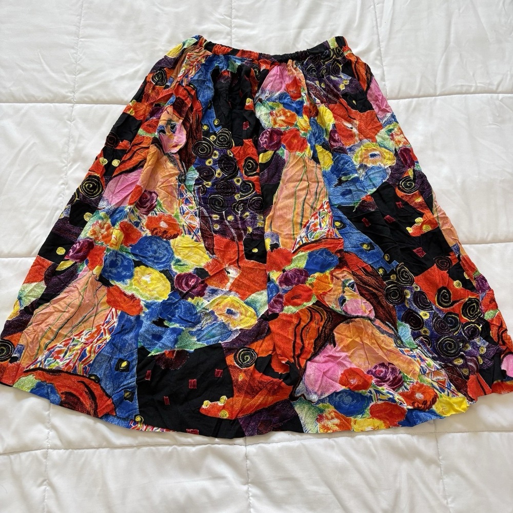 Vintage 90s Skirt Womens 12 Abstract Maximalist Fairy Whimsy Hippie Gypsy Y2K